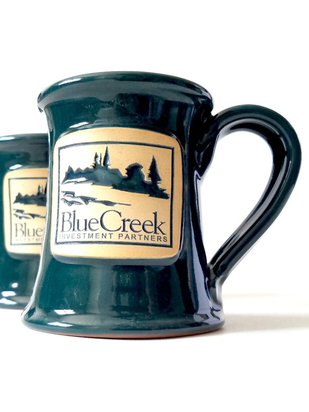 Pair of Deneen Pottery Blue Creek Green Coffee Mugs